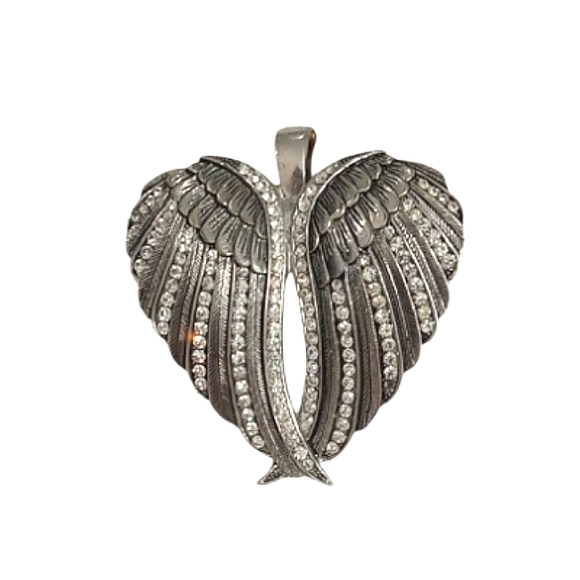 Angel Wings Pendant Stainless Crystal Embellished - Picture 1 of 4